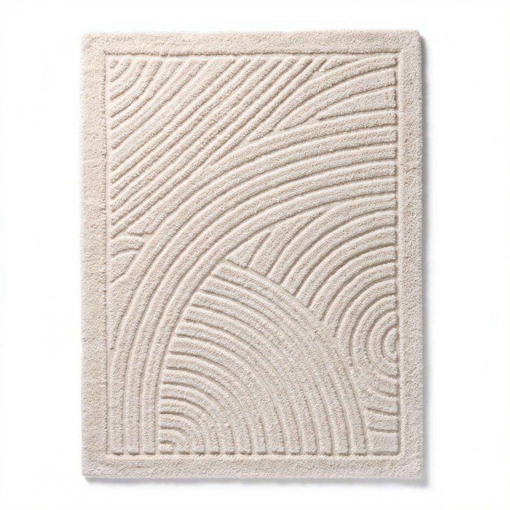 Textured area rug in beige cotton for indoor use 120 x 90 x 2cm