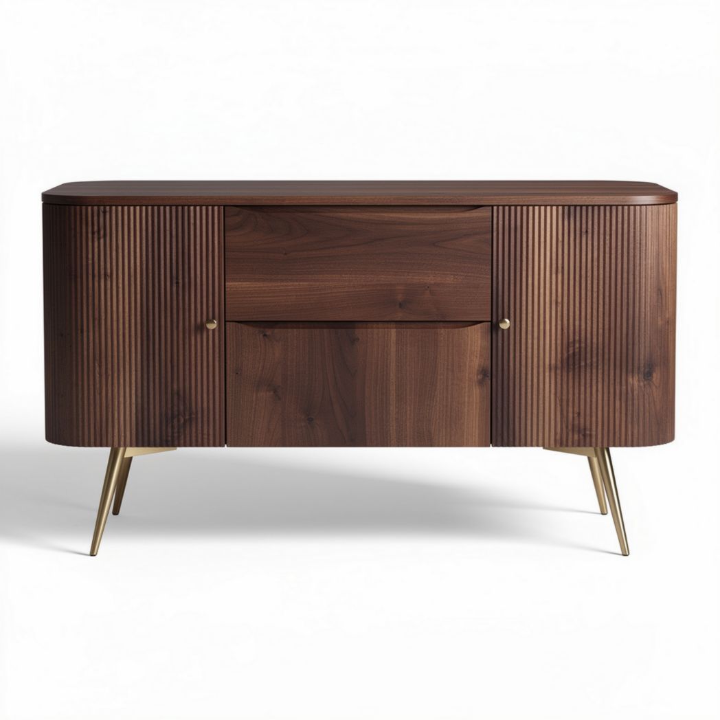 Wooden buffet cabinet with ribbed texture and gold legs 150 x 40 x 70cm