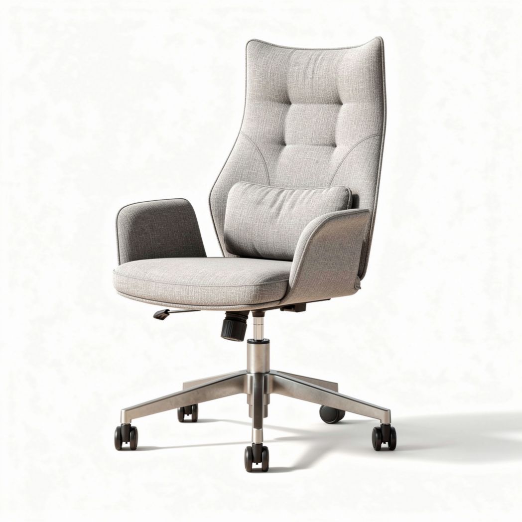 Ergonomic office chair with adjustable arms and fabric upholstery in gray