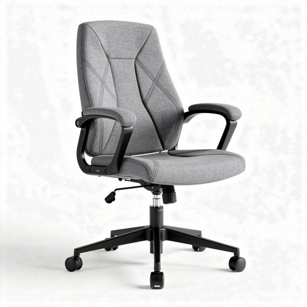 Office chair with ergonomic design and adjustable height in gray fabric