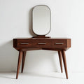 Wooden vanity table with oval mirror and four storage drawers 120 x 40 x 75cm