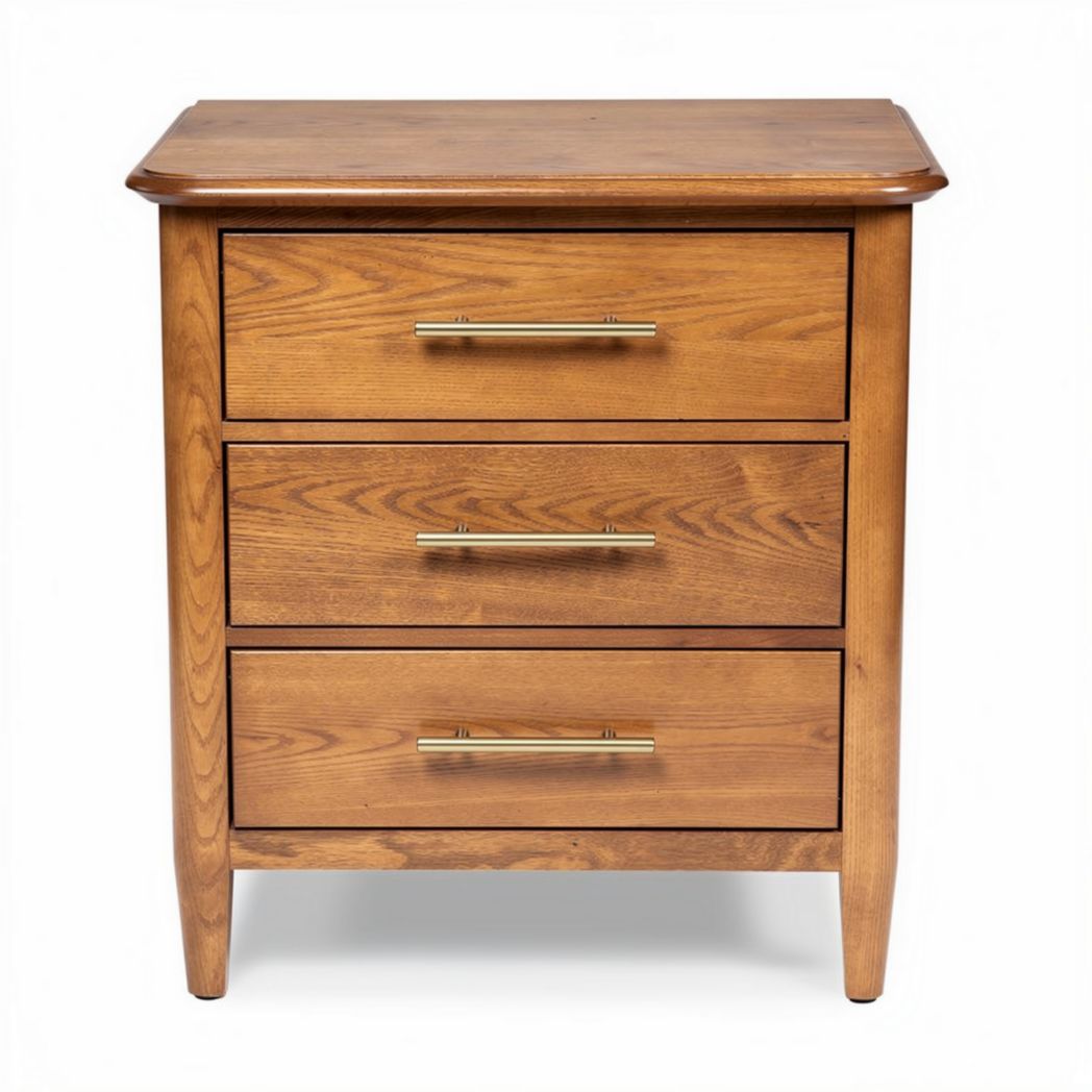 Wooden nightstand with three drawers in natural finish 24 x 18 x 28 inches