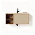 Wall-mounted bathroom vanity with cabinet and sink in beige and natural wood finish 90 x 50 x 30cm