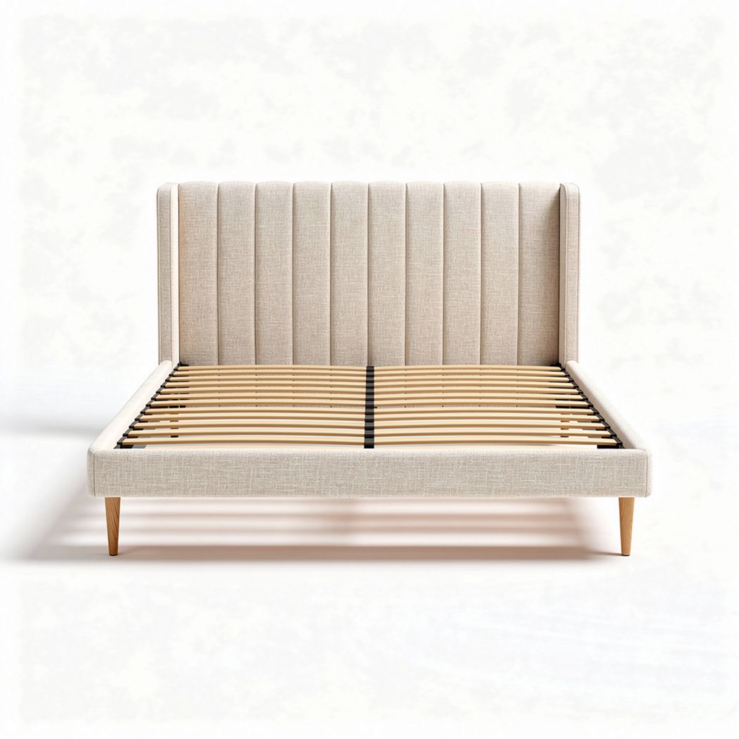 Fabric upholstered bed frame with wooden slats and modern design 210 x 160 x 100cm