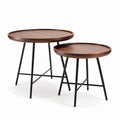 Wooden nesting tables with metal legs in brown and black finish 50 x 50 x 45cm