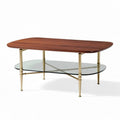 Wood and glass coffee table with brass legs 48 x 24 x 18 inches